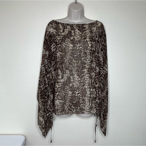 Michael Kors Reptile Print Semi Sheer Chiffon Ruana Caftan Brown Tan Women L/XL - Picture 11 of 11